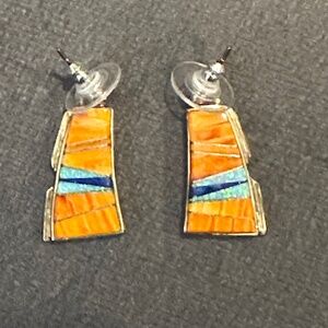 Authentic Native American Genuine Spiny Oyster Shell SS Earrings by Calvin Begay